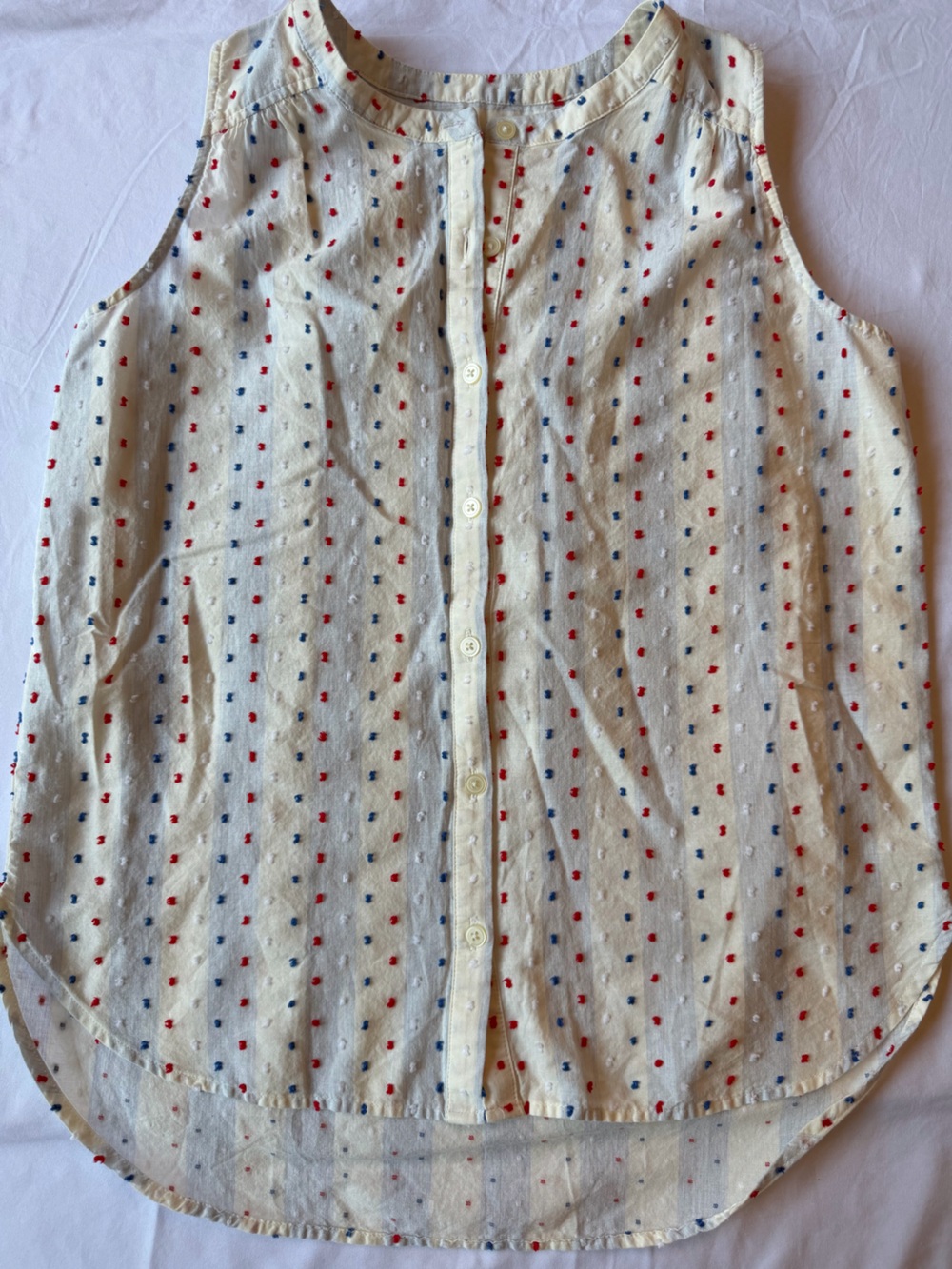 LOFT Cream Sleeveless Button-Front Blouse with Patriotic Red White Blue Dot